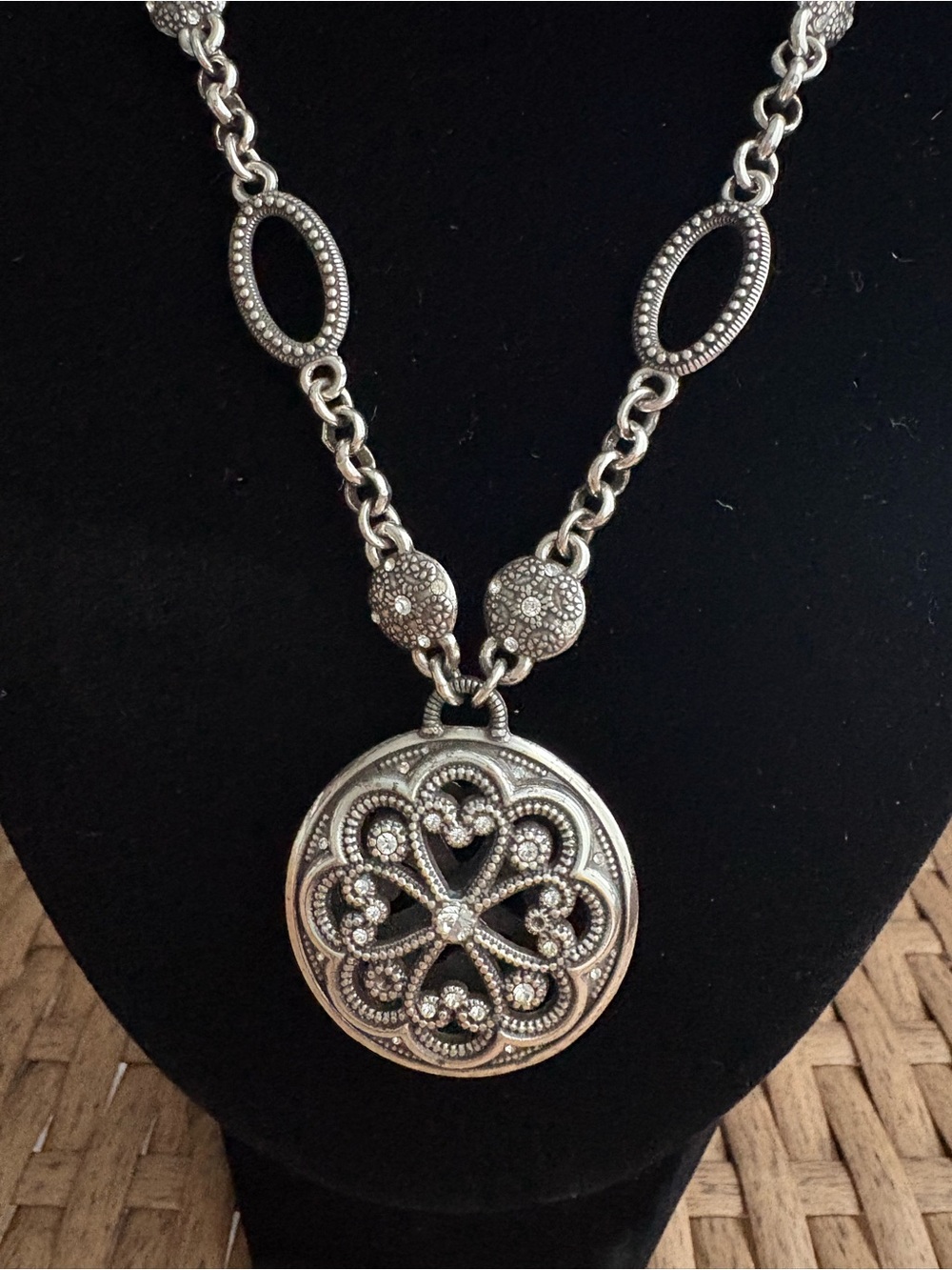 Brighton Vintage-Inspired Silver Floral Medallion Necklace